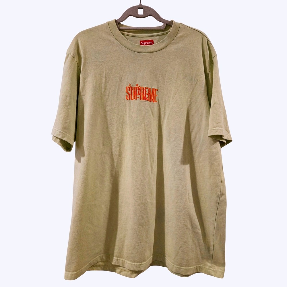 Supreme Embroidered Drip Logo T-Shirt Mens XL Green Orange‎ Streetwear Tee